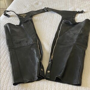 Unisex Black Motorcycle leather chaps from Diamond Leather.